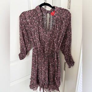 Monique Lhuillier Black and Pink Floral Long Sleeve Dress